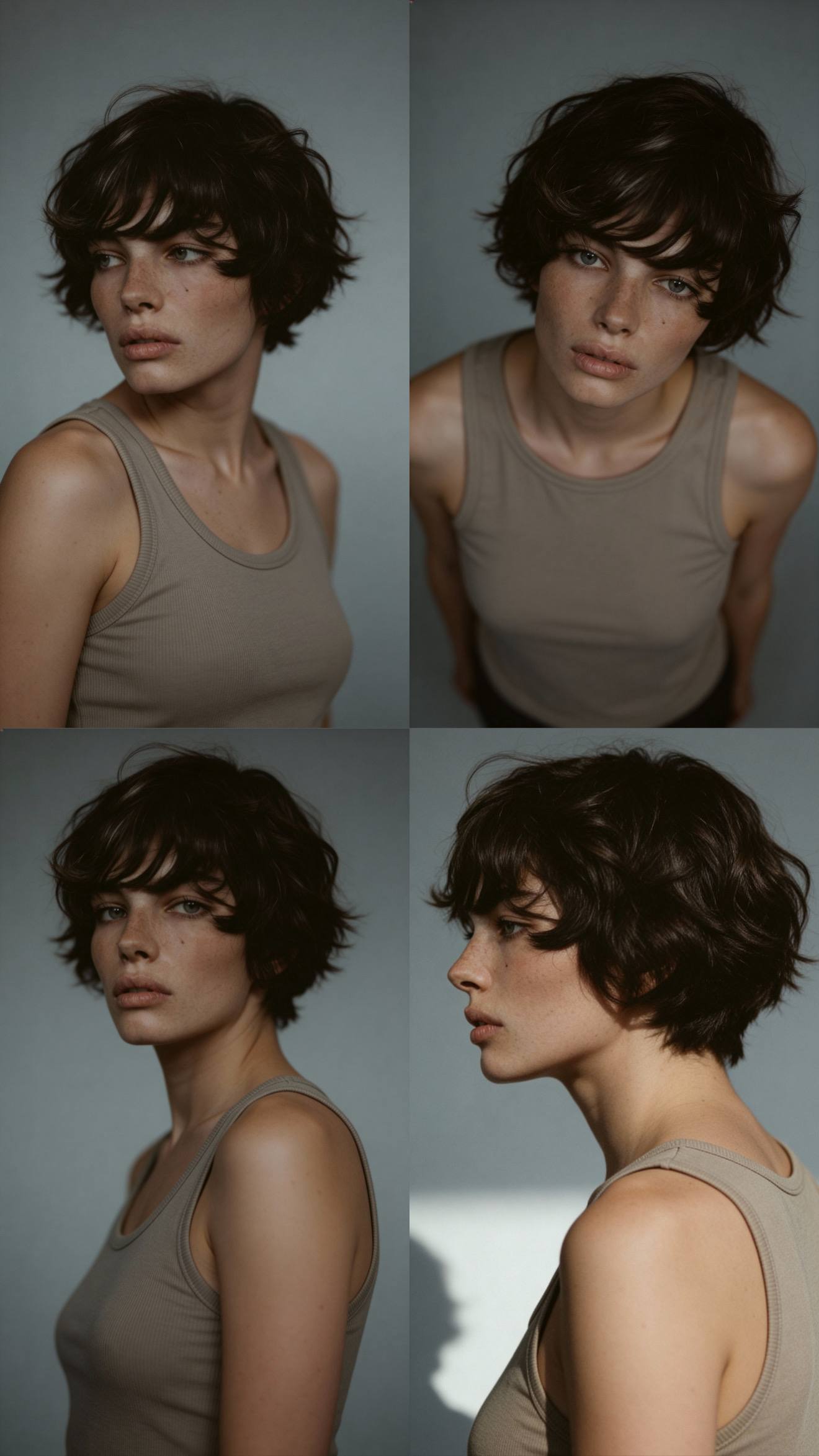 AI model angle sheet with four portrait variations