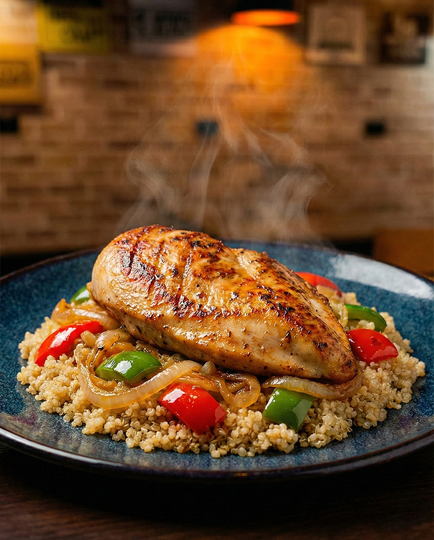 AI-enhanced grilled chicken dish with quinoa and vegetables
