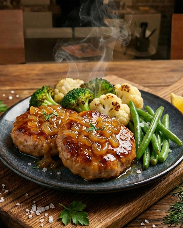 AI-enhanced plated restaurant meal in warm interior